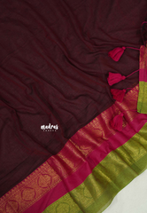Majestic Maroon - Soft Mul cotton Plain Body with Traditional Border - Perfect for Office Wear | summer wear | Casual wear