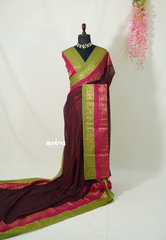 Majestic Maroon - Soft Mul cotton Plain Body with Traditional Border - Perfect for Office Wear | summer wear | Casual wear