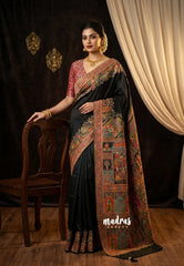 Nightfall Black - Sowbhagya – Precision Weaving Pure Mulberry Silk with Contrast Attractive Blouse - Perfect for Functions