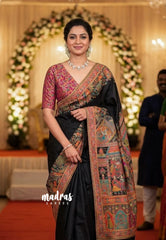 Nightfall Black - Sowbhagya – Precision Weaving Pure Mulberry Silk with Contrast Attractive Blouse - Perfect for Functions