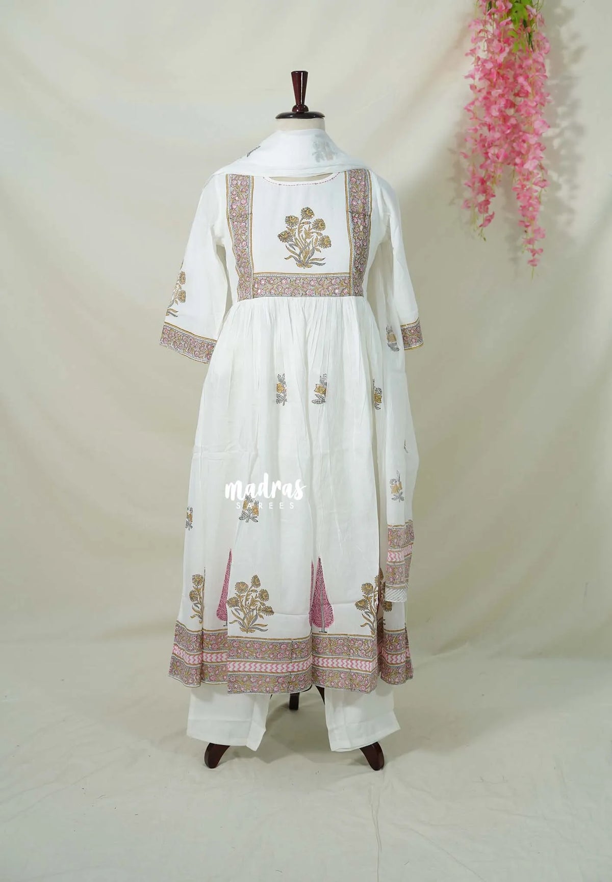 Ivory White – Aavani - Mul Cotton Ready-Made Anarkali 3pcs set for Women – Perfect for Office & Everyday Wear