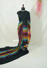 Black - Soft Mul cotton rainbow checks ( NO blouse )