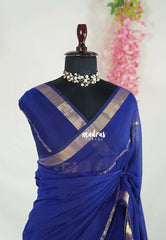 Navy Blue - Soft Mul Cotton Plain with Tissue Border - Perfect for Office Wear | summer wear | Casual wear
