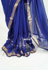 Navy Blue - Soft Mul Cotton Plain with Tissue Border - Perfect for Office Wear | summer wear | Casual wear