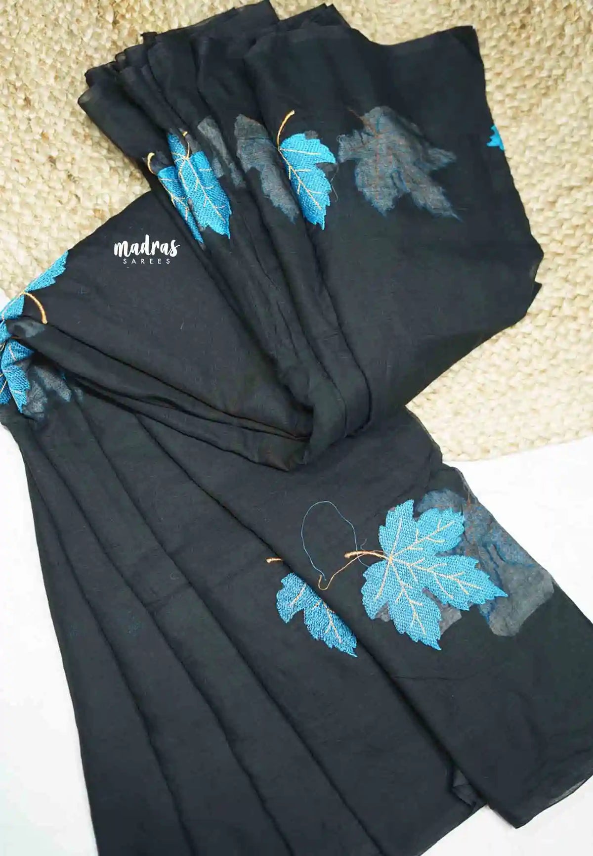 Soft Mul cotton with leaf embroidery work - Black