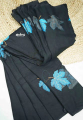 Soft Mul cotton with leaf embroidery work - Black