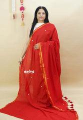 Chilli Red - Soft Mul Cotton Saree with Gini work - Nayanthara temple visit saree