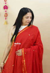 Chilli Red - Soft Mul Cotton Saree with Gini work - Nayanthara temple visit saree