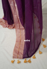 Mulberry Purple - Soft Mul Cotton Saree with Contrast Border ( NO Blouse )