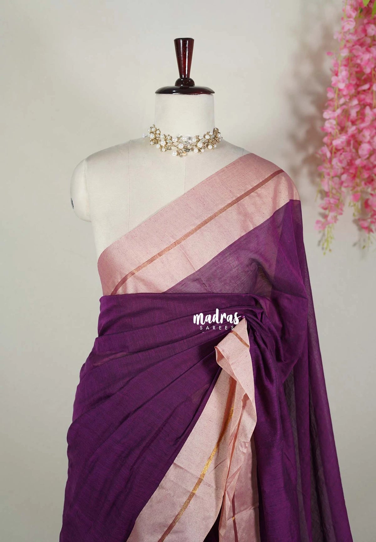 Mulberry Purple - Soft Mul Cotton Saree with Contrast Border ( NO Blouse )