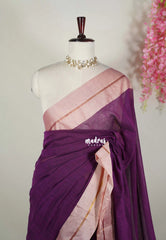 Mulberry Purple - Soft Mul Cotton Saree with Contrast Border ( NO Blouse )