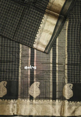 Rudra - Traditional Munga silk with checks weaving - Black