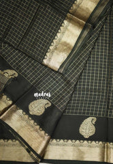 Rudra - Traditional Munga silk with checks weaving - Black