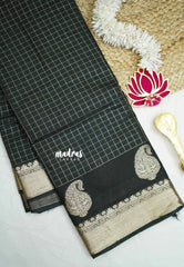 Rudra - Traditional Munga silk with checks weaving - Black