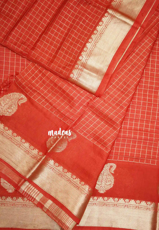 Rudra - Traditional Munga silk with checks weaving - Red