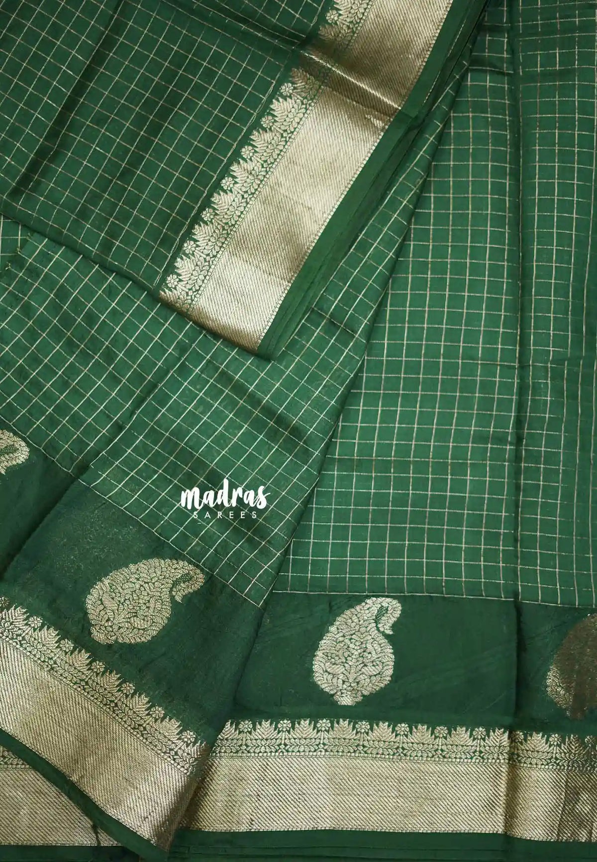 Rudra - Traditional Munga silk with checks weaving - Green