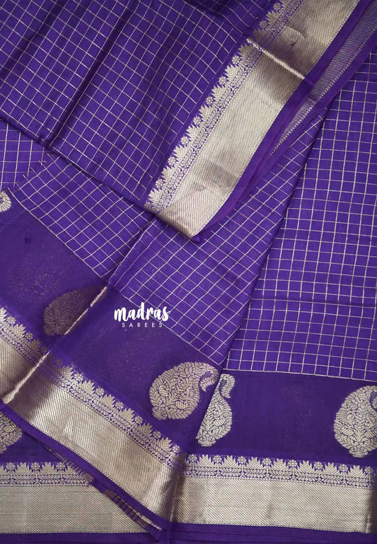 Rudra - Traditional Munga silk with checks weaving - Purple