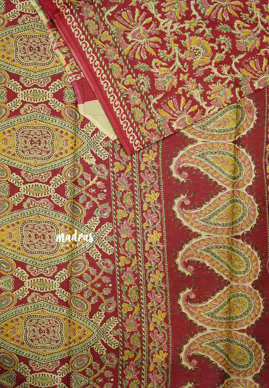 Soft Muslin cotton kalamkari prints - Beetroot red