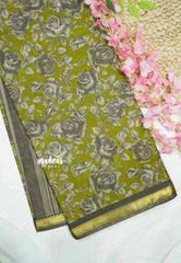 Soft Muslin cotton rose prints with tissue border - Sap green