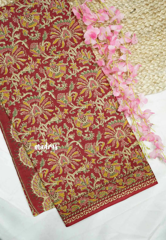 Soft Muslin cotton kalamkari prints - Beetroot red