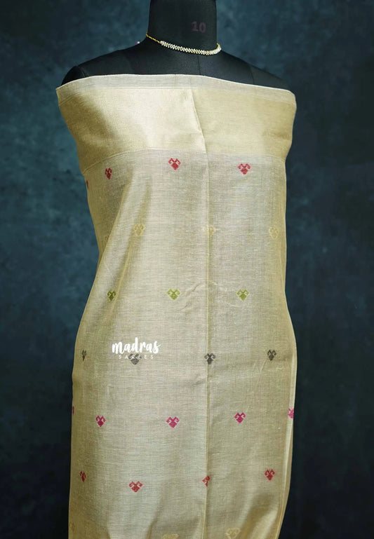 Pastel beige - Muslin Silk with Jamdani bird Weaving Border and pallu