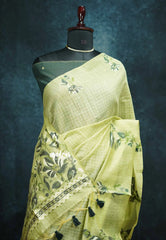 Pastel green - Muslin Silk with Jamdani floral Weaving Border and pallu