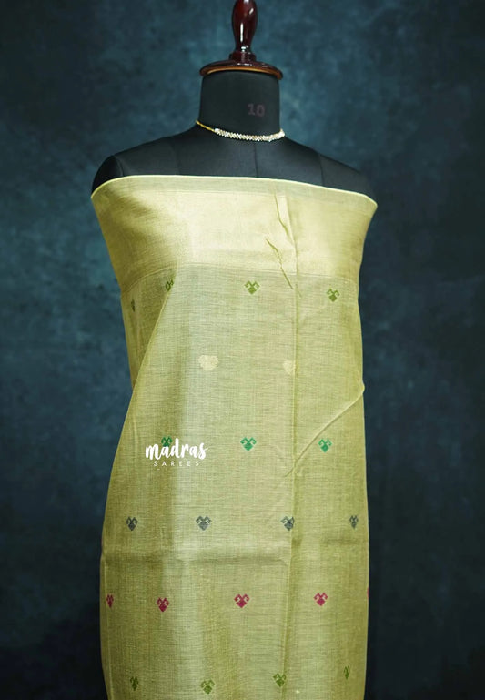 Pastel green - Muslin Silk with Jamdani bird Weaving Border and pallu