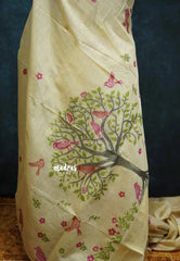 Pastel beige - Muslin Silk with Jamdani bird Weaving Border and pallu