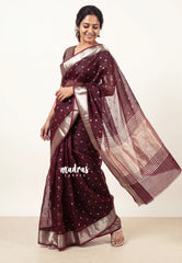 Crimson Brown - Narayani - Semi Organza  Silk with Buttas and Zari Border - Best for Small Functions