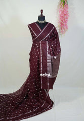 Wine Brown - Narayani - Semi Organza  Silk with Buttas and Rettapet Border - Best for Small Functions