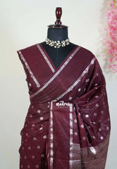Wine Brown - Narayani - Semi Organza  Silk with Buttas and Rettapet Border - Best for Small Functions