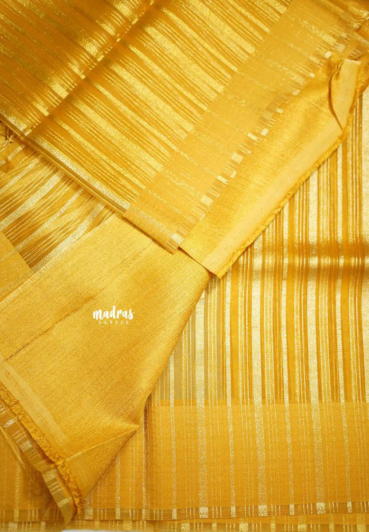 Narmada - Organza Tissue with stripes zari weaving body - Nayanthara Inspired - Golden yellow