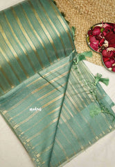 Narmada - Organza Tissue with stripes zari weaving body - Nayanthara Inspired - Aqua green