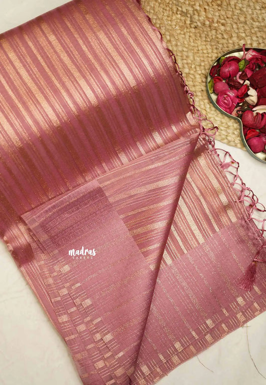 Narmada - Organza Tissue with stripes zari weaving body - Nayanthara Inspired - Onion pink