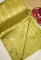 Narmada - Organza Tissue with stripes zari weaving body - Nayanthara Inspired - Mehandi green