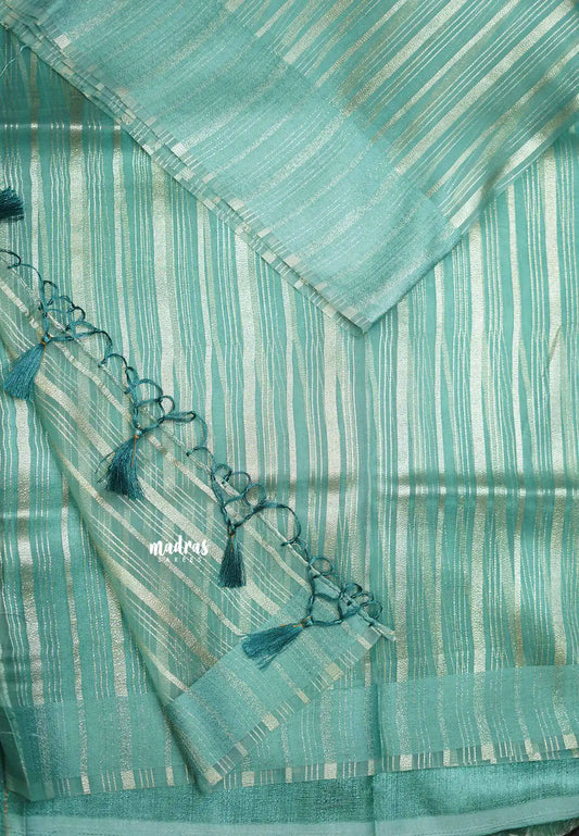 Narmada - Organza Tissue with stripes zari weaving body - Nayanthara Inspired - Aqua Blue