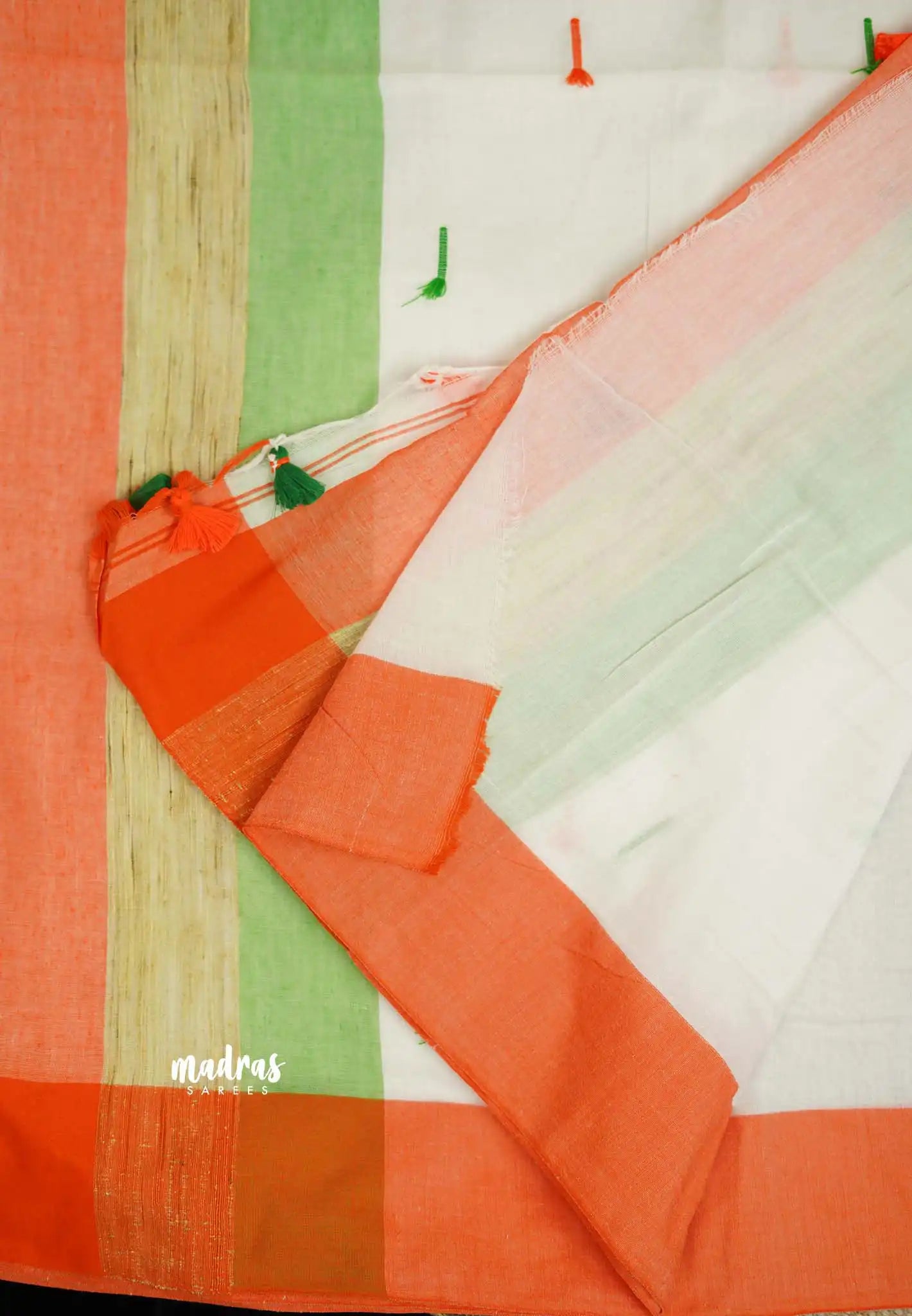 August 15 Special TRI COLOR NATIONAL FLAG Tassel khadi saree (Reversible) - Madras Sarees 