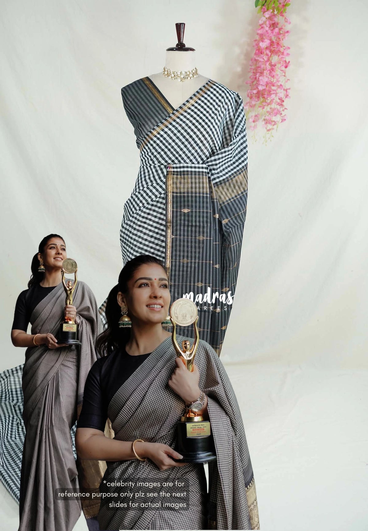 White & Black -  Maheswari - Nayanthra Inspired Premium Lightweight Cotton Silk with Small Border - Perfect for Festive Wear