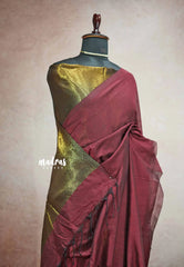 Nayanthara award saree Tissue zari pallu Maroon - (Full gold blouse)