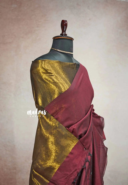 Nayanthara award saree Tissue zari pallu Maroon - (Full gold blouse)