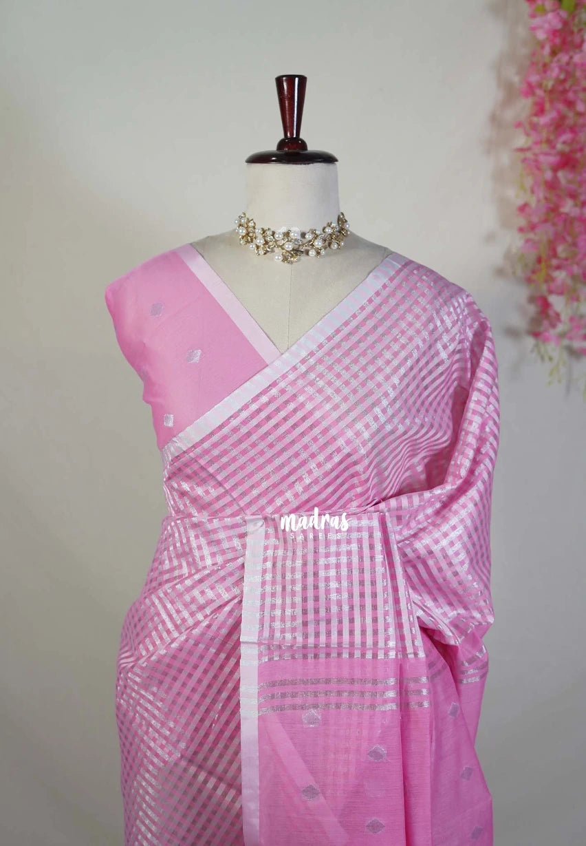 Pink & Silver - Nayanthara inspired Saree Banarasi Tissue silk - Perfect for Night Functions