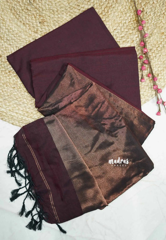 Nayanthara Tissue zari pallu Maroon with copper pallu