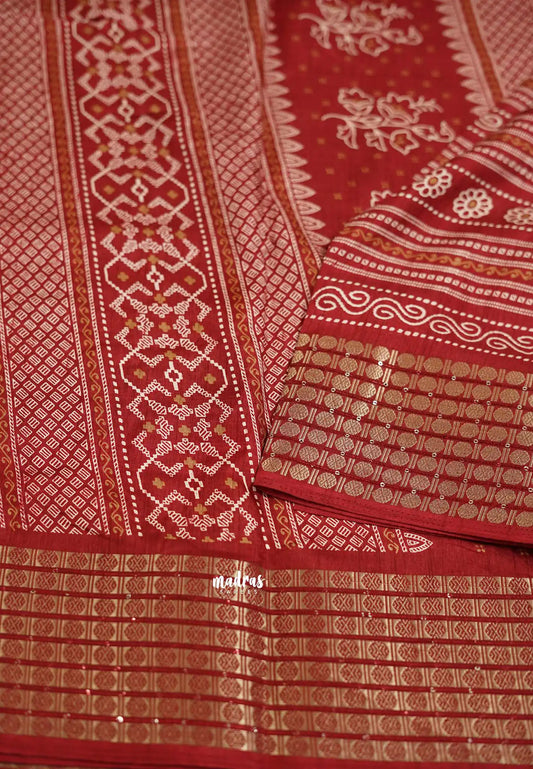 Nila vasundra printed silk Sequence rudraksha border Maroon