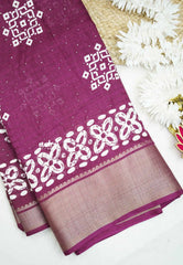 Nila - Sequence printed silk with kolam buttas - Winered