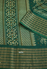 Nila vasundra printed silk Sequence rudraksha border Green