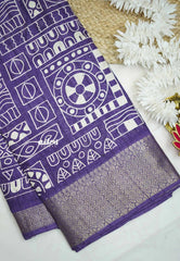 Nila - Sequence printed silk with tribal prints - Purple