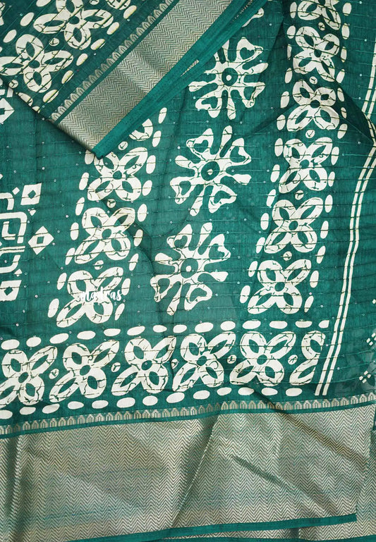 Nila - Sequence printed silk with kolam buttas - Green