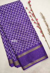 Purple - Sequence border printed silk zigzag prints - Nila