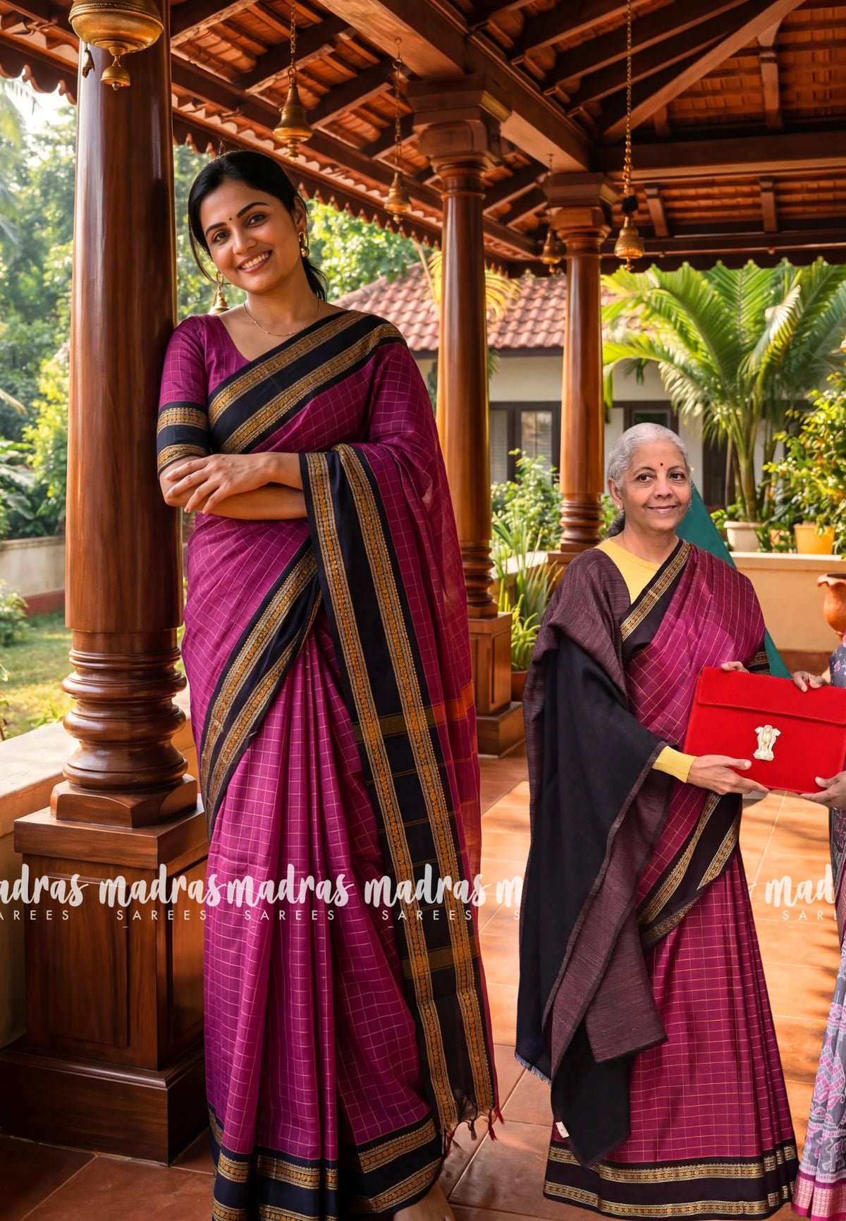 Beet Pink -  Smt Nirmala sitharaman inspired Karthigai silk cotton Big Muthu Kattam Checks with Thread Weaving Rettapeta Border