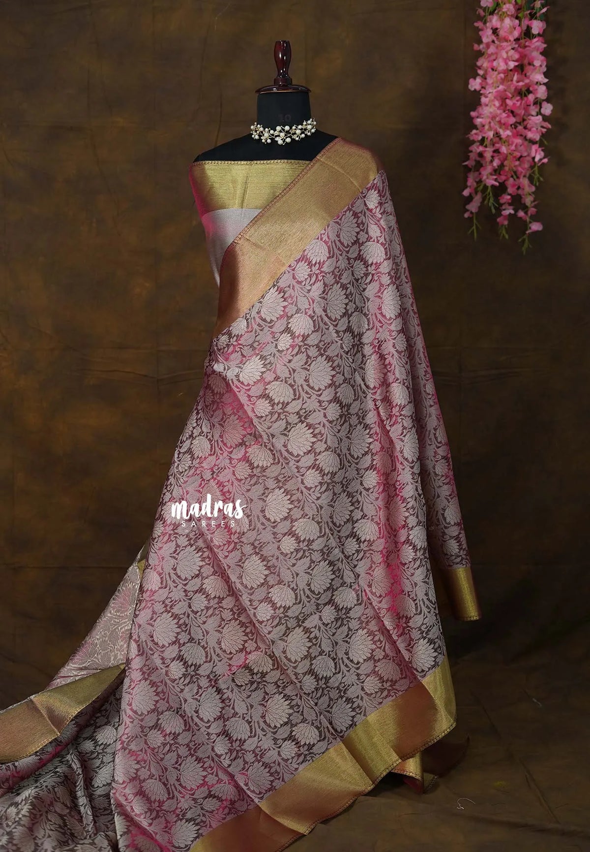 Beet pink - Ahaana -  Nita Ambani inspired semi silk with floral emboss weaving body  - Perfect for Reception